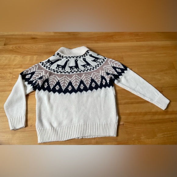 Fair Isle White and Black Full Zip Sweater - Picture 3 of 5